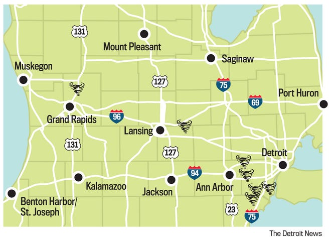 Seven confirmed tornadoes ripped through Michigan on Thursday night, impacting five counties.