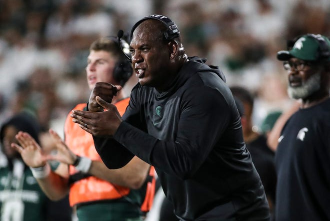 Michigan State head coach Mel Tucker reacts to a play against Central Michigan during the second half at Spartan Stadium in East Lansing on Friday, Sept. 1, 2023.