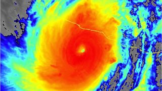 A satellite image of a rapidly strengthening Hurricane Otis on Tuesday.