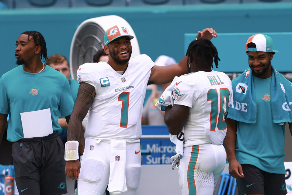 Can Tua Tagovailoa and Tyreek Hill put up big numbers against the Bills in Week 4? (Photo by Megan Briggs/Getty Images)