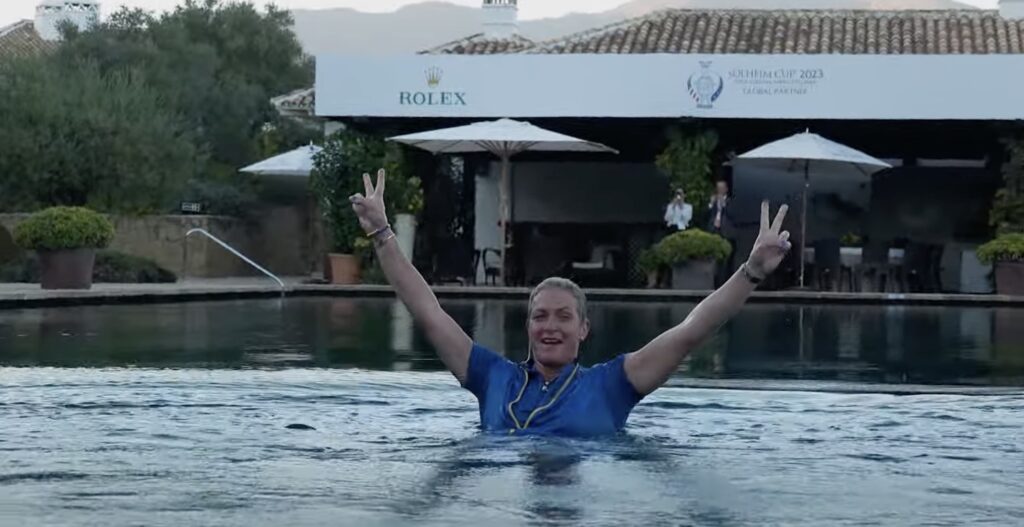 Solheim Cup captain Suzann Pettersen jumps into the swimming pool at Finca Cortesin after leading Team Europe to victory Instantly Interpret Free: Legalese Decoder - AI Lawyer Translate Legal docs to plain English