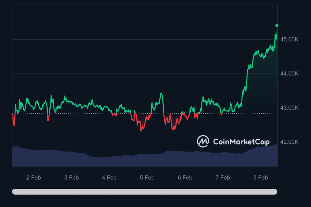 Bitcoin returns to $45k amid increased trading volume, positive market sentiment - 1