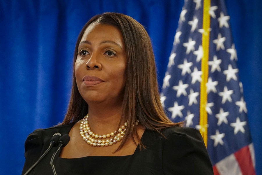FILE - New York Attorney General Letitia James speaks during a news briefing, Feb. 16, 2024, in New York. The cash-advance firm Yellowstone Capital and other companies were accused of exploiting and collecting billions of dollars from struggling small businesses in New York and other states by issuing fraudulent loans at ultra-high interest rates in a lawsuit filed Tuesday by James. (AP Photo/Bebeto Matthews, File)