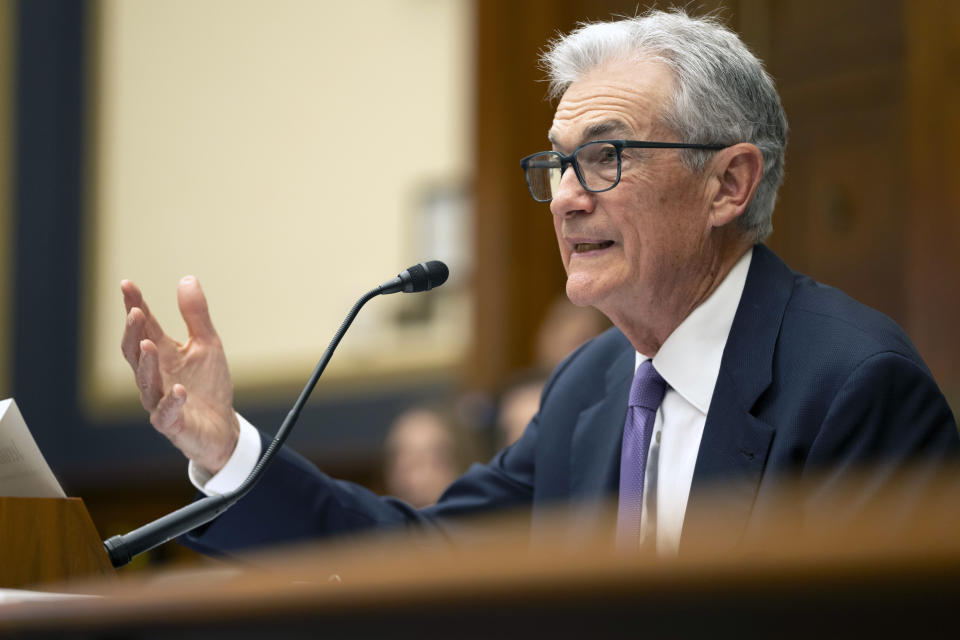 Federal Reserve Board Chair Jerome Powell speaks during his appearance before the House Financial Services Committee on Capitol Hill, Wednesday, March 6, 2024, in Washington. (AP Photo/Mark Schiefelbein)