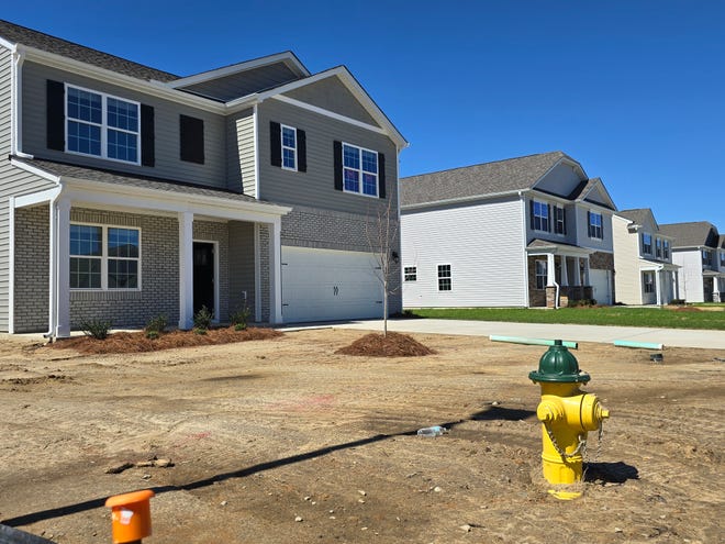 Homes under construction in a subdivision off Hoke Loop Road, Sunday March 10, 2024, in western Cumberland County. A new study projects home values in Fayetteville will grow by 3.5% over the next year.