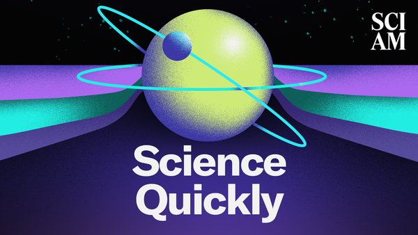 A small blue sphere orbits a larger blue sphere on a purple and blue background, with 'Science Quickly' written below.