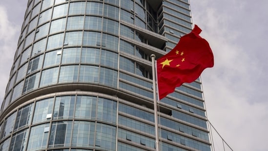 Chinese Flag Outside a Commercial Building