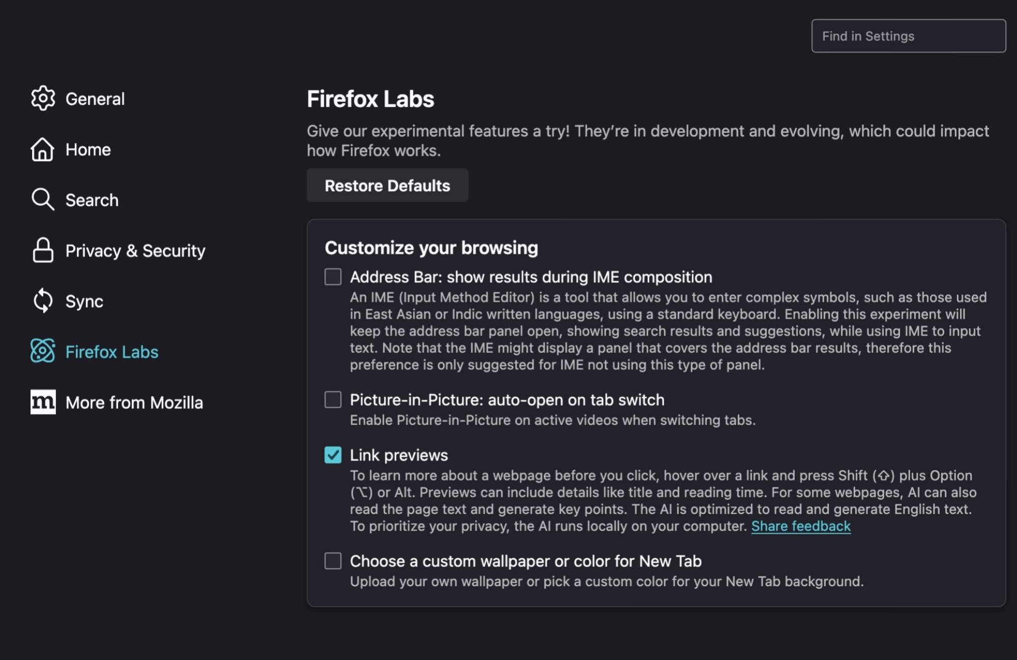 Unlocking Firefox's New AI-Generated Link Previews: How AI Legalese Decoder Simplifies the Experience 1 link preview settings page