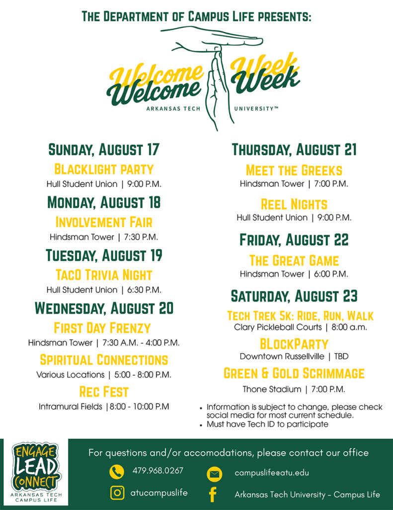 ATU Welcome Week Schedule