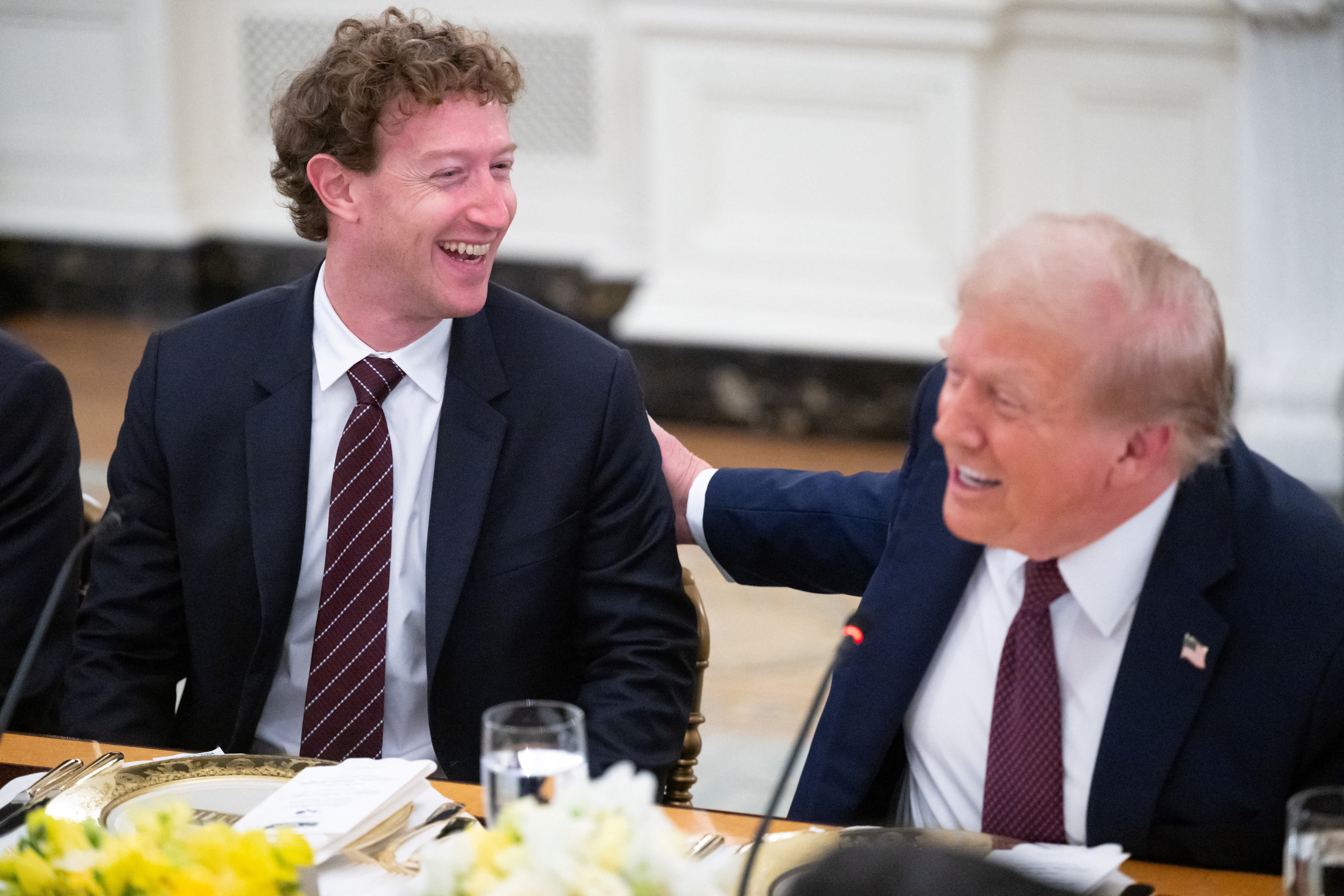 US President Donald Trump jokes with Meta CEO Mark Zuckerberg